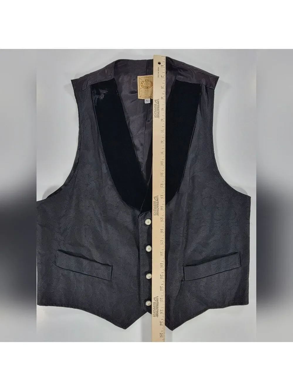WAH Maker Men's Western Style Vest Medium Velvet Lapels Button Damask Adjustable